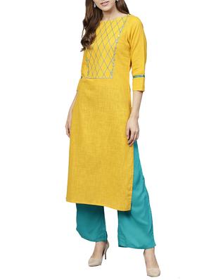 Crisscross embroidered kurta with palazzo set - 15620741 - Standard Image - 1