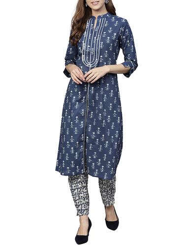 Indigo printed kurta with pant set - 15620742 - Very Small Image - 1