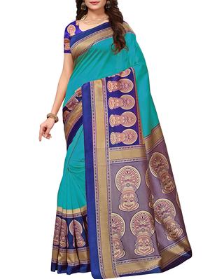 kalamkari printed border saree with blouse - 15620761 - Standard Image - 1