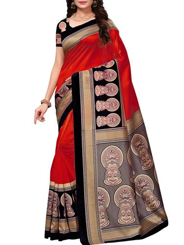 kalamkari printed border saree with blouse - 15620762 - Very Small Image - 1