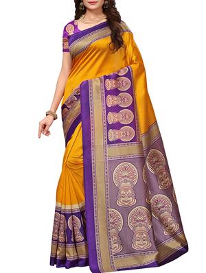 kalamkari printed border saree with blouse - 15620764 - Standard Image - 1