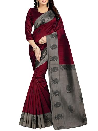 contrast border conversational printed saree with blouse - 15620770 - Very Small Image - 1