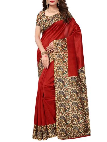kalamkari printed border saree with blouse - 15620771 - Very Small Image - 1