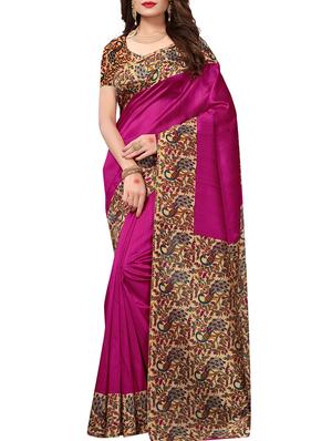 kalamkari printed border saree with blouse - 15620772 - Standard Image - 1