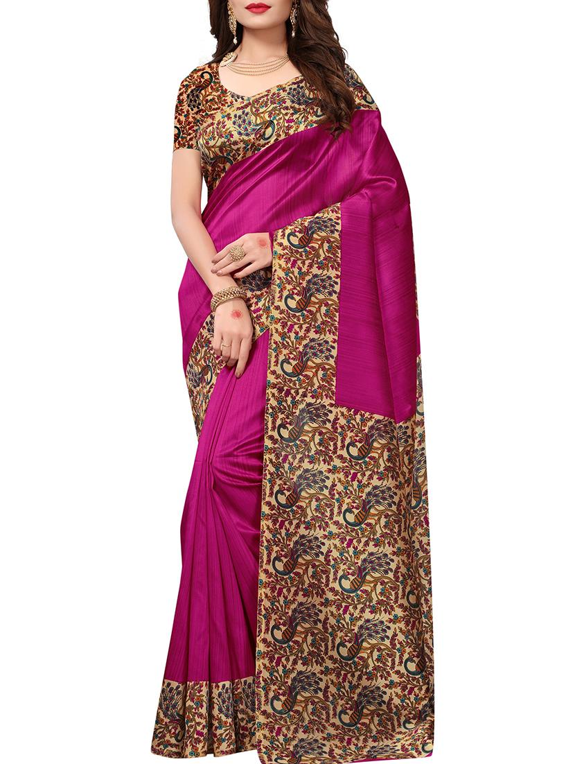 kalamkari printed border saree with blouse - 15620772 - Zoom Image - 1