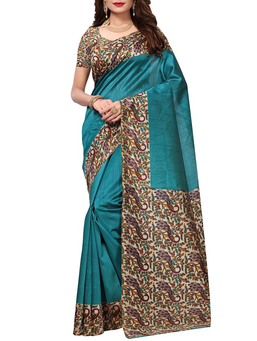 kalamkari printed border saree with blouse - 15620773 - Zoom Image - 1