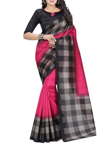 checkered printed border saree with blouse - 15620777 - Very Small Image - 1