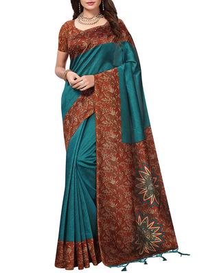 kalamkari printed border saree with blouse - 15620782 - Standard Image - 1
