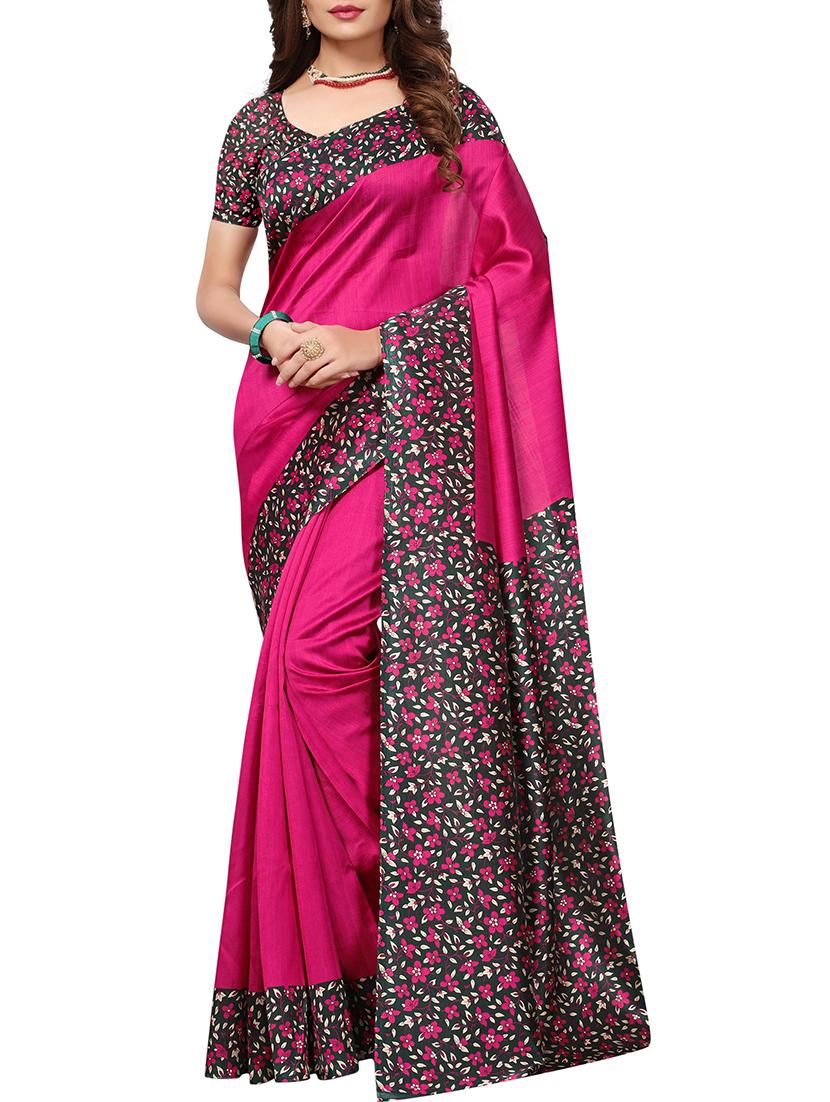floral printed border saree with blouse - 15620796 - Zoom Image - 1
