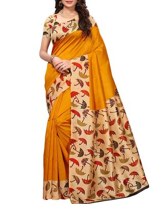 conversational printed border saree with blouse - 15620800 - Standard Image - 1