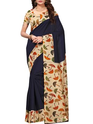 conversational printed border saree with blouse - 15620801 - Standard Image - 1