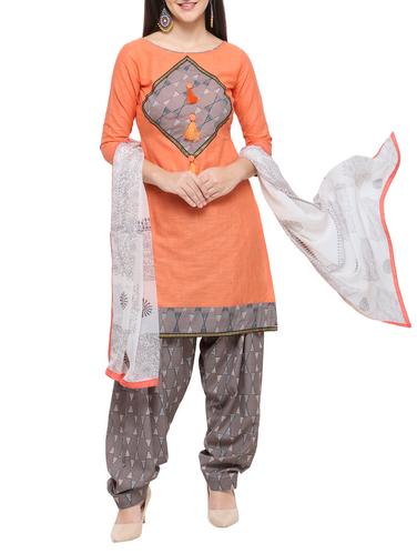 Printed patch yoke unstitched salwar suit - 15620817 - Very Small Image - 1