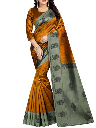 contrast border conversational printed saree with blouse - 15620822 - Very Small Image - 1
