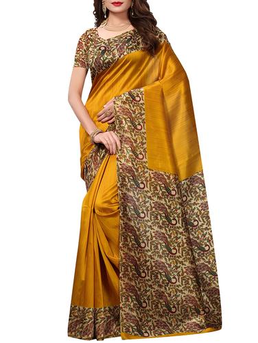 kalamkari printed border saree with blouse - 15620823 - Very Small Image - 1