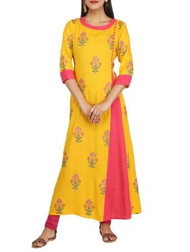 Printed panel attach a-line kurta - 15620844 - Very Small Image - 1