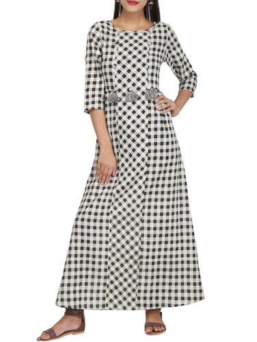 Checkered a-line kurta with tassels - 15620849 - Very Small Image - 1