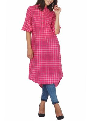 Checkered high-low kurta - 15620851 - Standard Image - 1