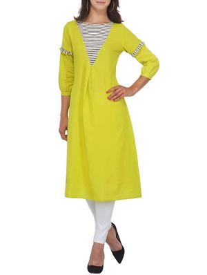 Lemon a-line stripes yoke kurta - 15620858 - Standard Image - 1