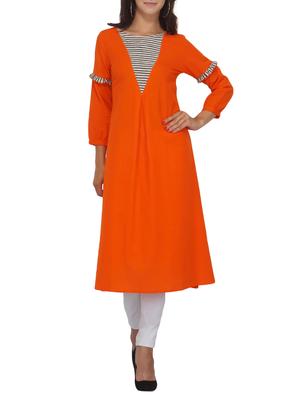 Orange a-line stripes yoke kurta - 15620859 - Standard Image - 1