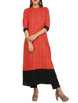 Stripes hem attach a-line kurta - 15620860 - Standard Image - 1