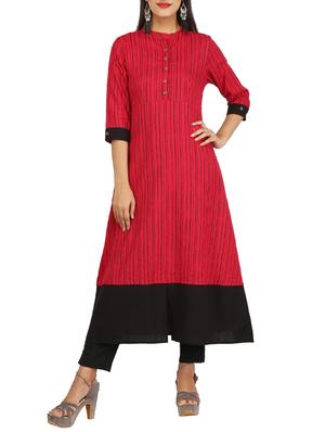 Stripes hem attach a-line kurta - 15620861 - Standard Image - 1