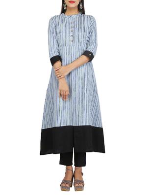 Stripes hem attach a-line kurta - 15620862 - Standard Image - 1