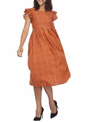 gathered sleeved fit and flare dress - 15620873 - Standard Image - 1