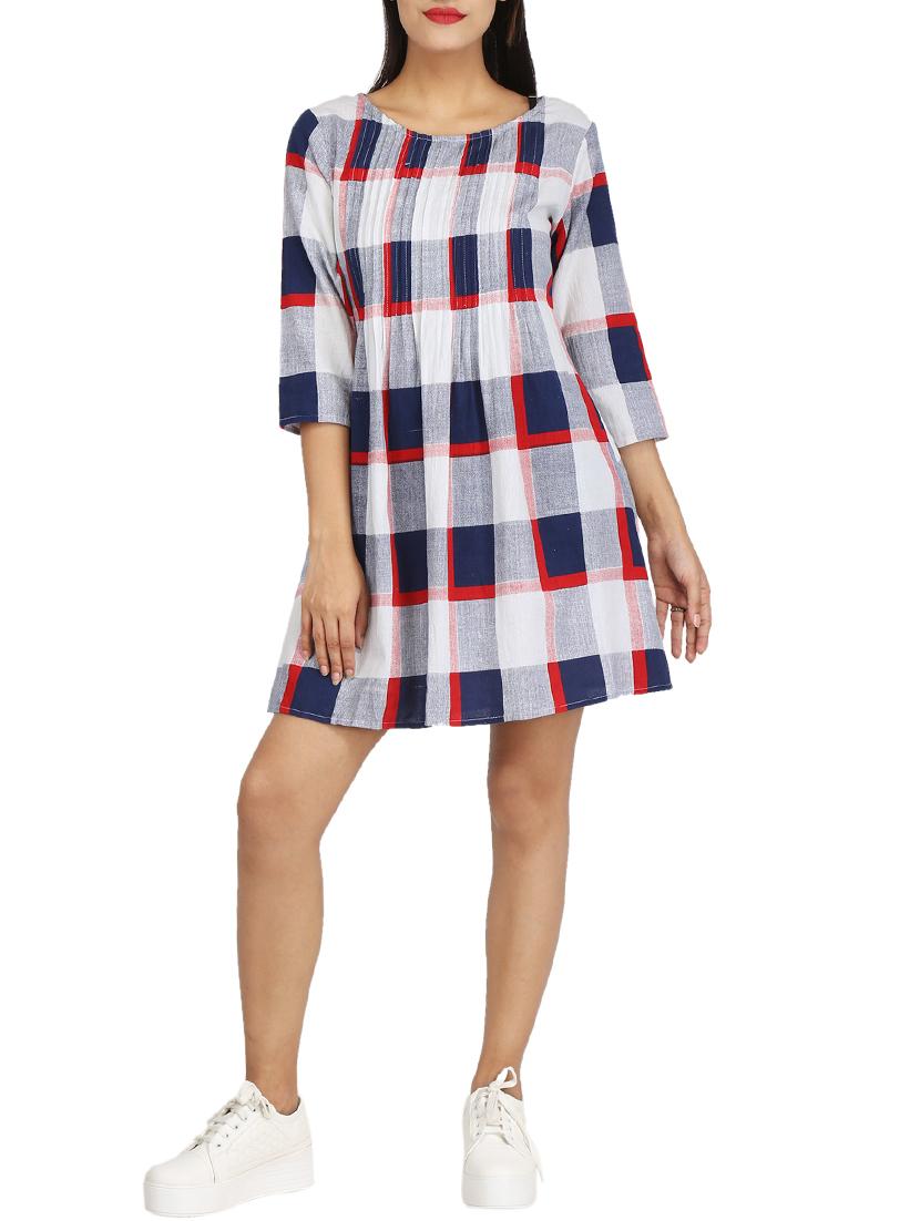pintucked checkered a-line dress - 15620877 - Zoom Image - 1