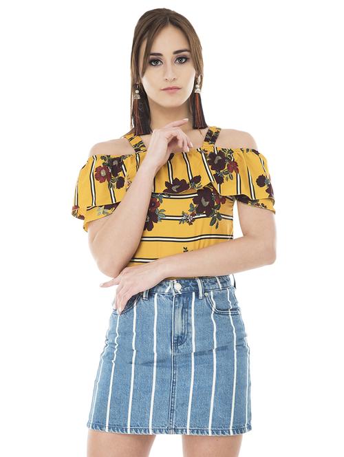 cold shoulder striped floral top - 15621029 - Standard Image - 1