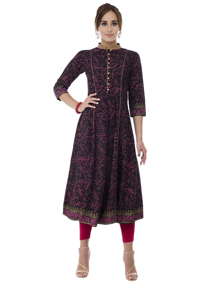 A-line block print princess line kurta - 15621079 - Zoom Image - 1