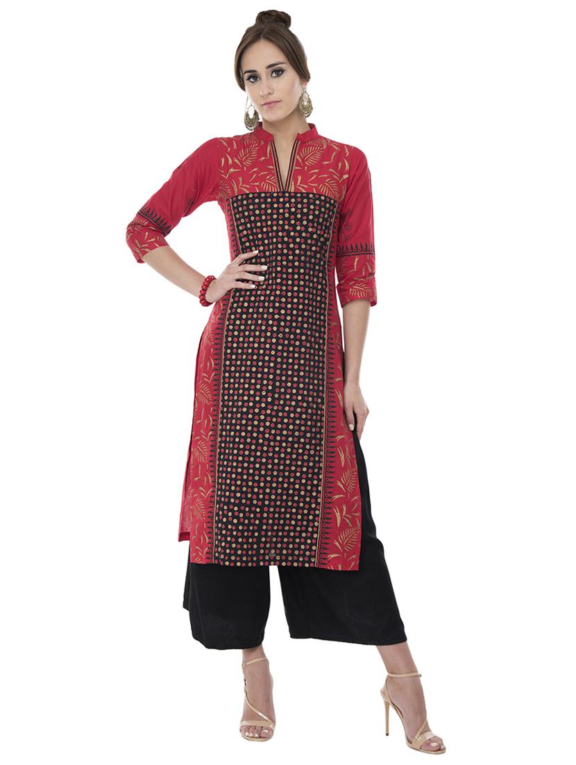 Block print straight kurta - 15621082 - Zoom Image - 1
