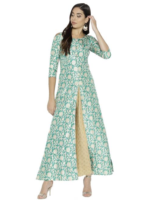 silk high slit printed kurta - 15621086 - Standard Image - 1