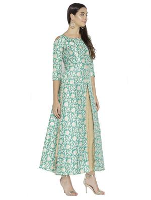 silk high slit printed kurta - 15621086 - Standard Image - 2