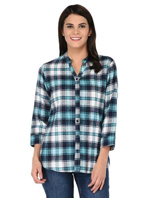 mandarin neck checkered shirt - 15621198 - Standard Image - 1