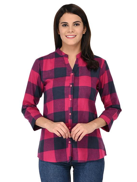 mandarin neck checkered shirt - 15621199 - Zoom Image - 1
