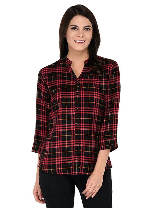 mandarin neck checkered shirt - 15621201 - Standard Image - 1