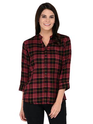 mandarin neck checkered shirt - 15621201 - Standard Image - 1