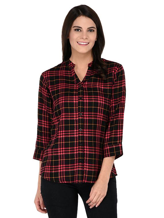 mandarin neck checkered shirt - 15621201 - Zoom Image - 1