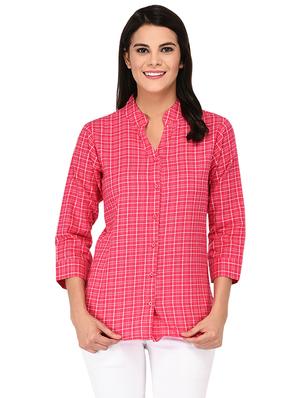 mandarin neck checkered shirt - 15621202 - Standard Image - 1