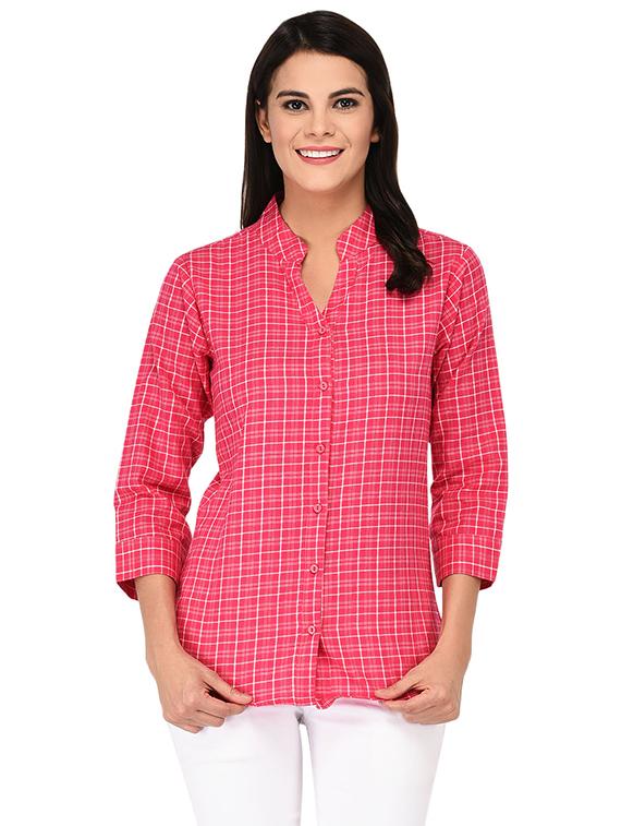 mandarin neck checkered shirt - 15621202 - Zoom Image - 1