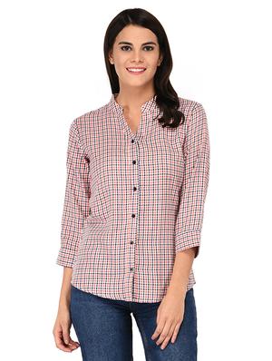 mandarin neck shepherd checks shirt - 15621203 - Standard Image - 1