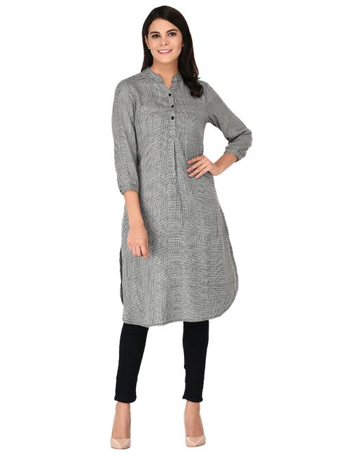 button detail glen plaid tunic - 15621204 - Standard Image - 1