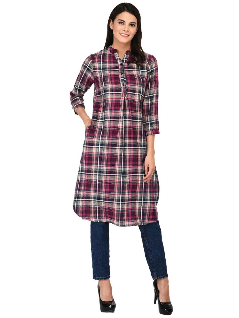 button detail plaid tunic - 15621205 - Zoom Image - 1