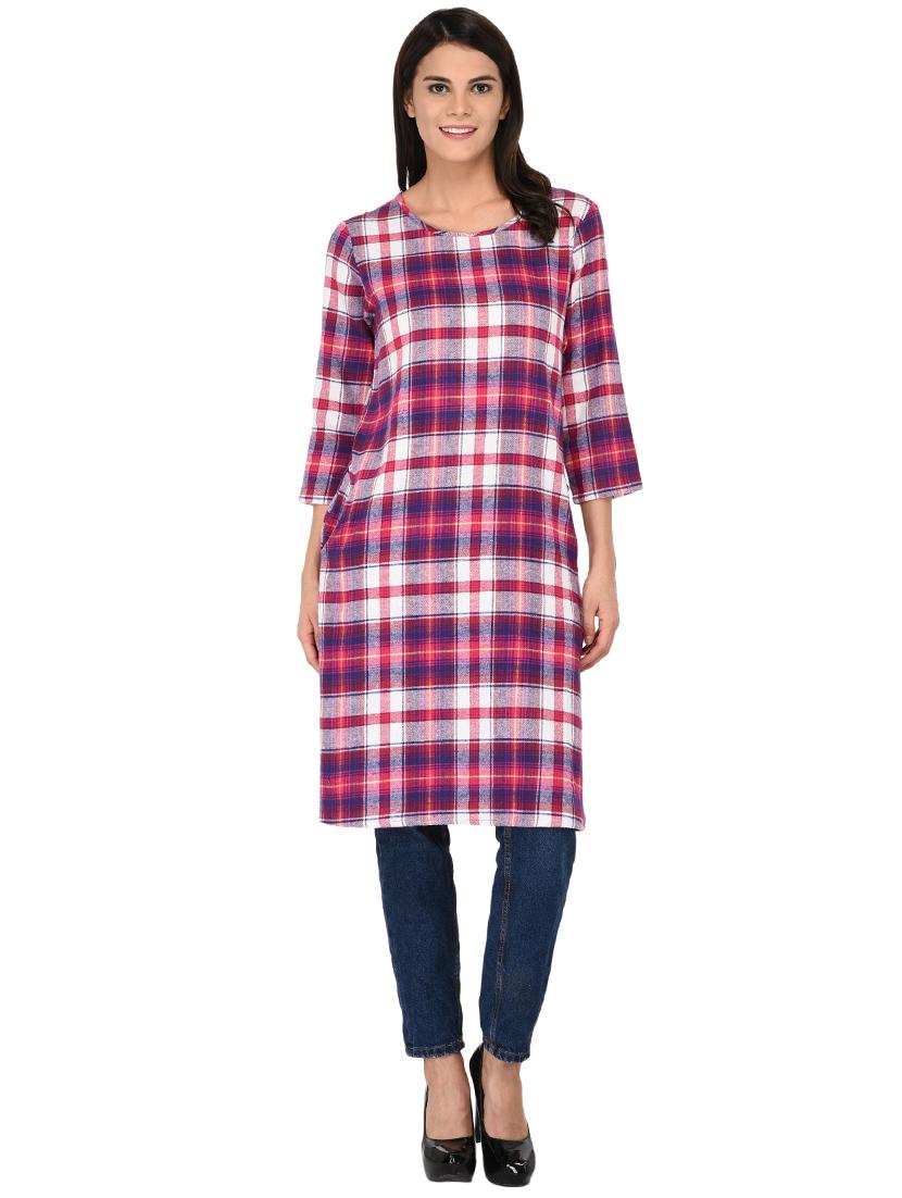 round neck checkered tunic - 15621207 - Zoom Image - 1