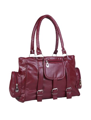 maroon leatherette (pu) regular handbag - 15621253 - Very Small Image - 1