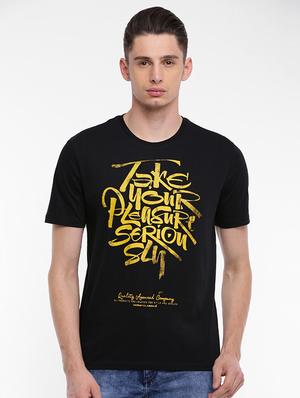 black cotton chest print t-shirt - 15621442 - Standard Image - 1