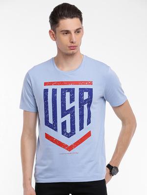 blue cotton chest print t-shirt - 15621446 - Standard Image - 1