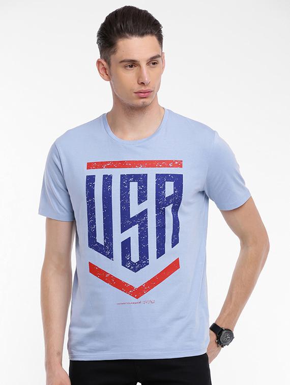 blue cotton chest print t-shirt - 15621446 - Zoom Image - 1