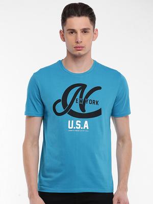 blue cotton chest print t-shirt - 15621447 - Standard Image - 1