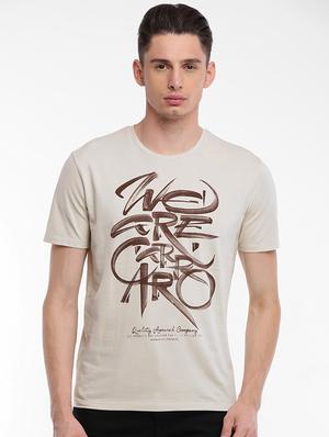 beige cotton chest print t-shirt - 15621448 - Standard Image - 1